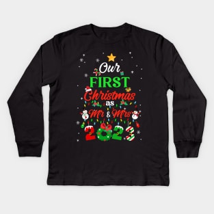 Our First Christmas As Mr And Mrs 2023 Couple Wife Husband Kids Long Sleeve T-Shirt